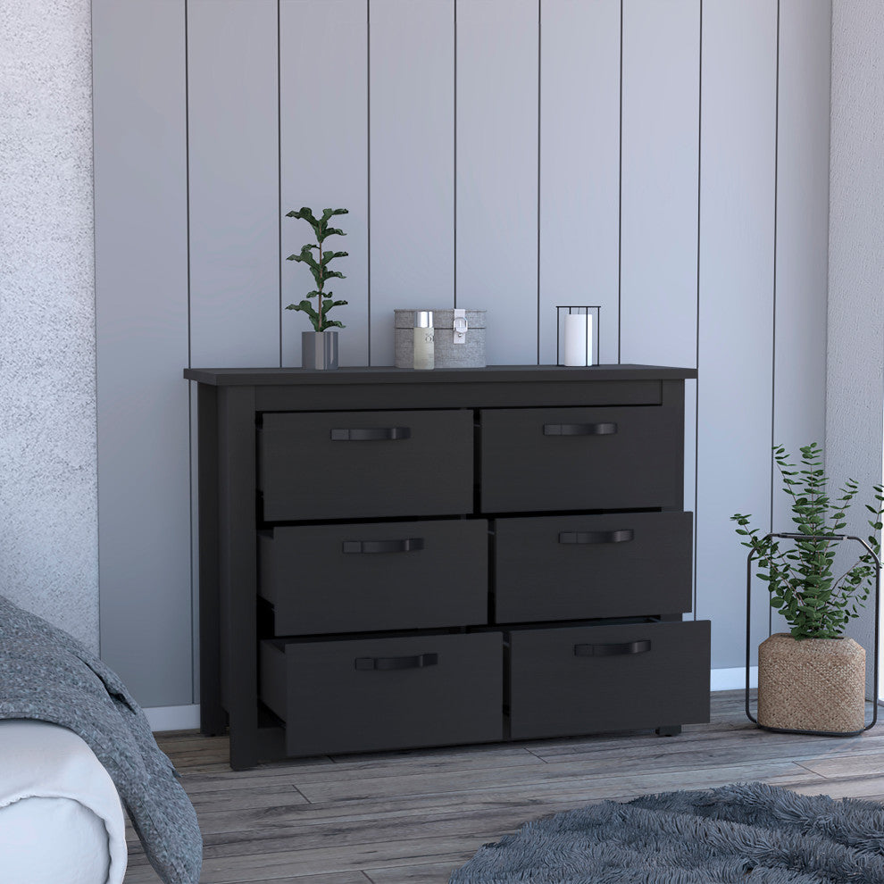 Galena Six Drawer Double Dresser, Black