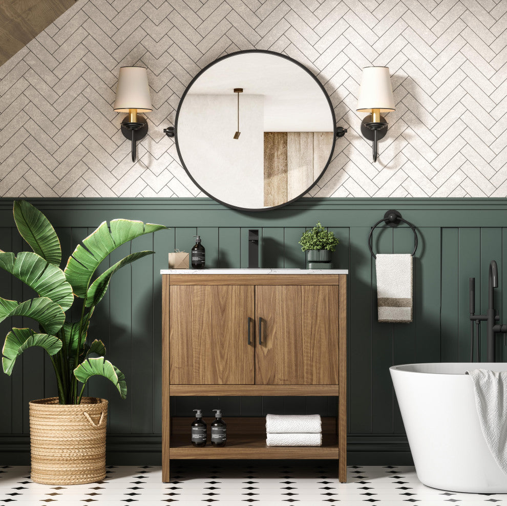 Home Living 30" Single Bathroom Vanity, Walnut Brown