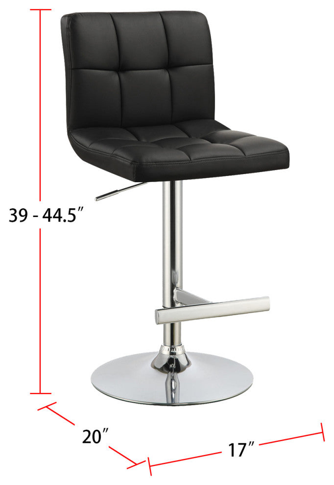 Set of 2 Leatherette Adjustable Bar Stools, Black