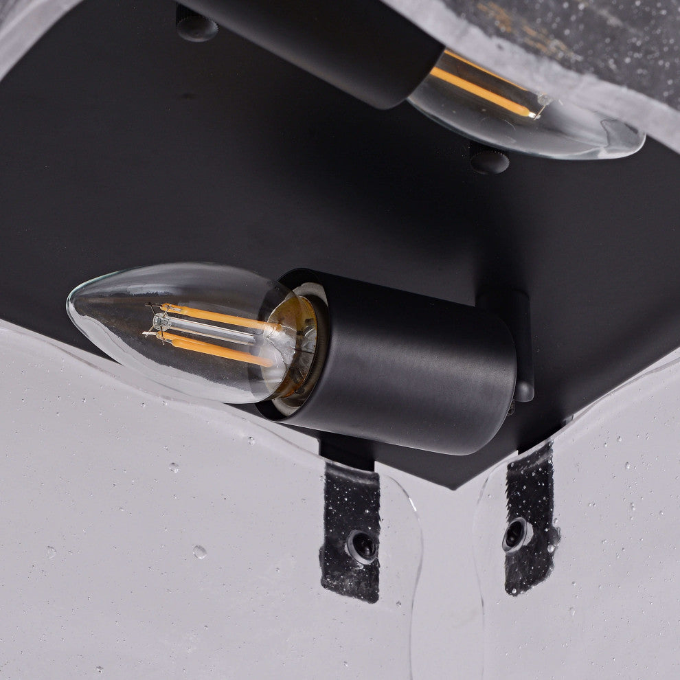 Ashley 11.8" Black 2-light Hand Crafted Glass Square Flush Mount