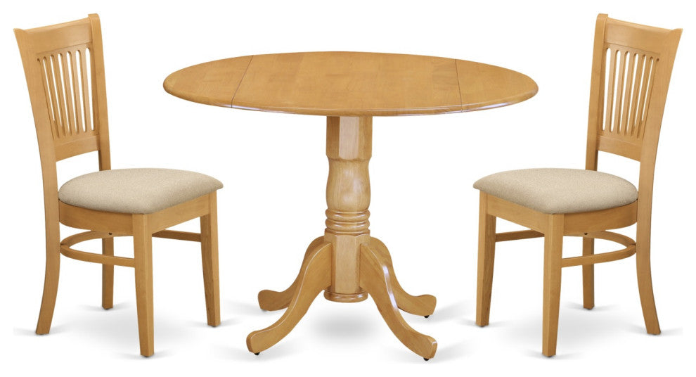 Dlva3-Oak-C 3-Piece Kitchen Nook Dining Set-Kitchen Table and 2 Slat Back Chairs