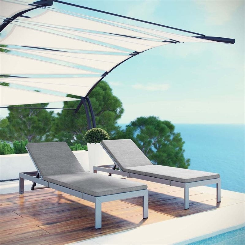 Shore Chaise with Cushions Outdoor Patio Aluminum, Set of 2