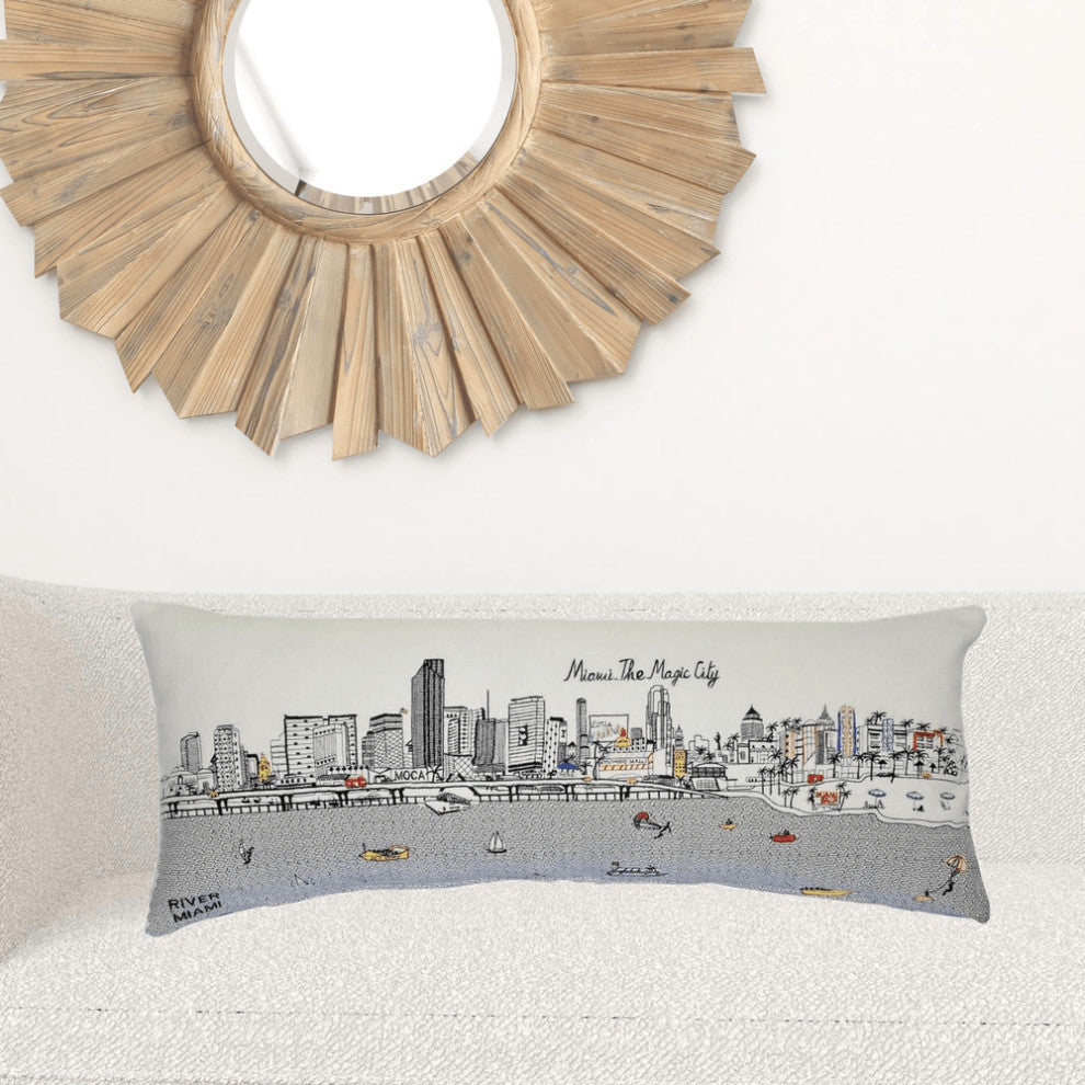 35" White Miami Daylight Skyline Lumbar Decorative Pillow