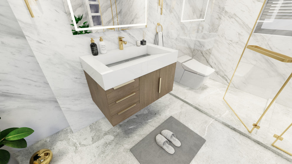 Madison 36" Wall Mounted Vanity With Reinforced Acrylic Sink, Light Oak