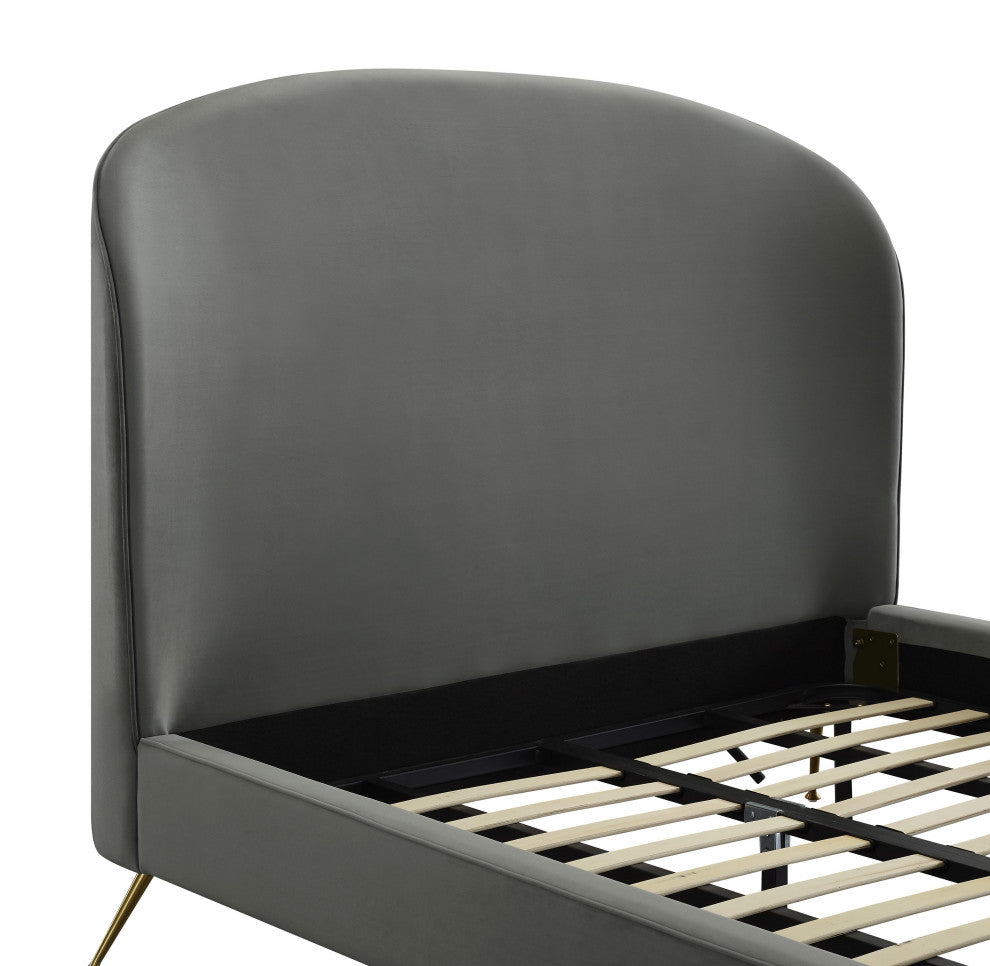 Vivi Gray Velvet Bed, Queen