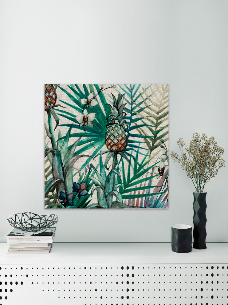 "Tropical Pineapples" Painting Print on Wrapped Canvas, 32"x32"