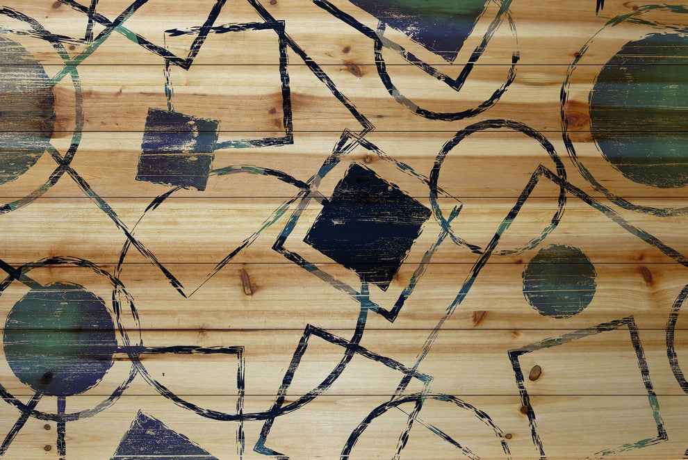 "Shape Party" Painting Print on Natural Pine Wood
