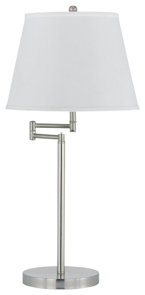 150W 3 Way Andros Metal Table Lamp, Brushed Steel Finish, Off White