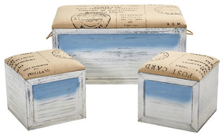 Ocean Breeze Storage Boxes, Bench and Seating Set, 3-Piece Set