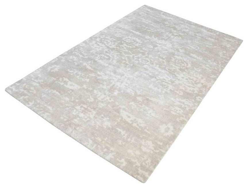Senneh Handwoven Wool Printed Rug, Beige and White, 5'x8'