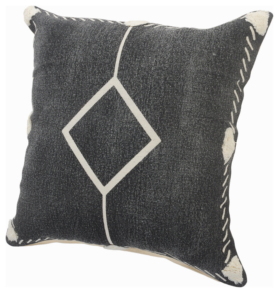 Bordered and Tufted Geometric Throw Pillow