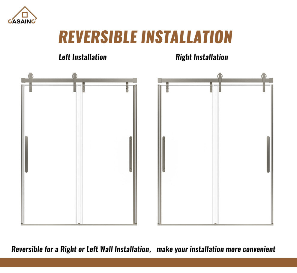 59-in to 60-in x 76-in Frameless Sliding Shower Door, Brushed Nickel