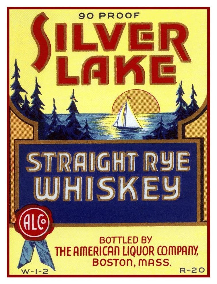 "Silver Lake Straight Rye Whiskey" Print by Vintage Booze Labels, 35"x46"