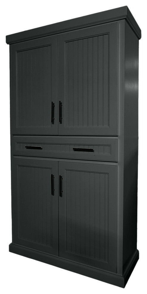 Extra Wide Coastal Kitchen Pantry Cabinet, Iron Ore