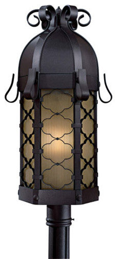 Minka-Lavery Montalbo 1-Light Post Mount, Black Finish with Summer Wheat Glass