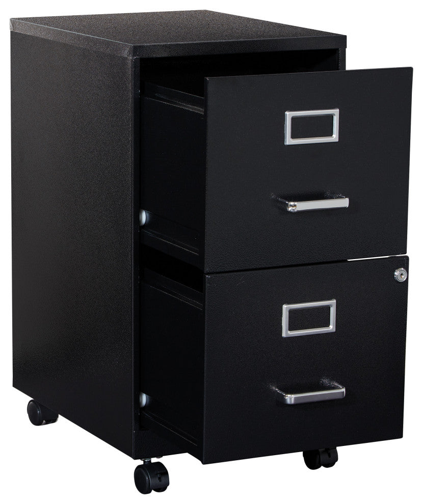 2 Drawer Mobile Locking Metal File Cabinet, Black
