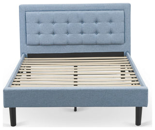 2Pc Platform Full Size Bedroom Set, 1 Bed, Bedroom Nightstand, Denim Blue