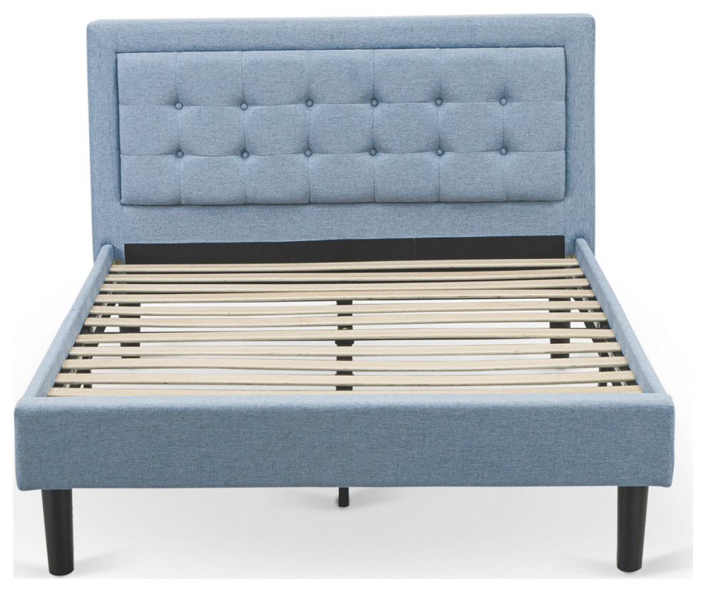 2Pc Platform Full Size Bedroom Set, 1 Bed, Bedroom Nightstand, Denim Blue