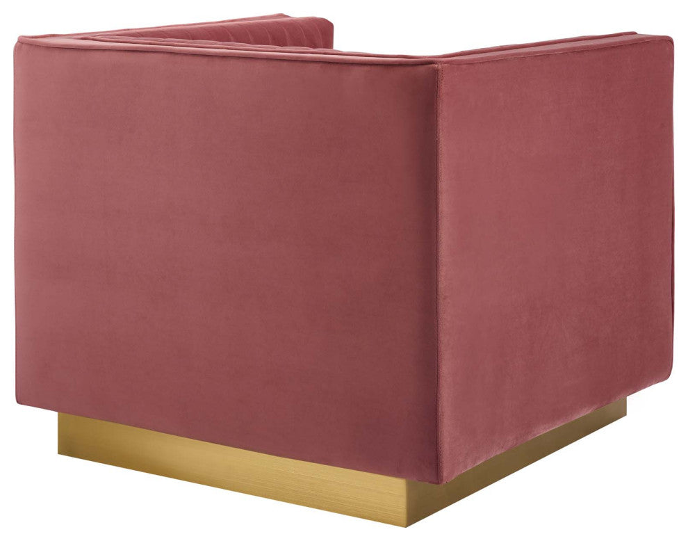 Sanguine Vertical Channel Tufted Accent Performance Velvet Armchair Dusty Rose