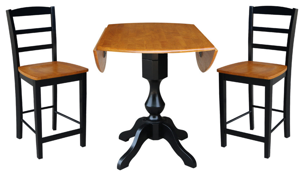 42" Round Pedestal Gathering Height Table with 2 Counter Height Stools