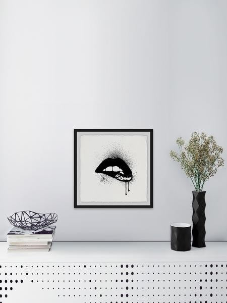 "Black Drip Lips" Framed Painting Print, 12"x12"