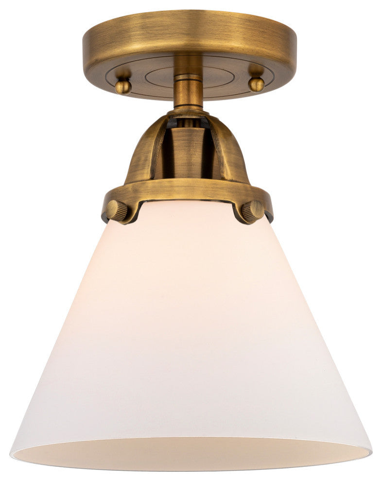 Large Cone Semi-Flush Mount, Brushed Brass, Matte White, Matte White
