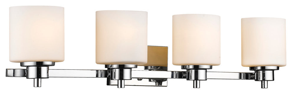 Solbi 4-Light Chrome Finish Bath Vanity Wall Fixture White Alabaster Glass 33"