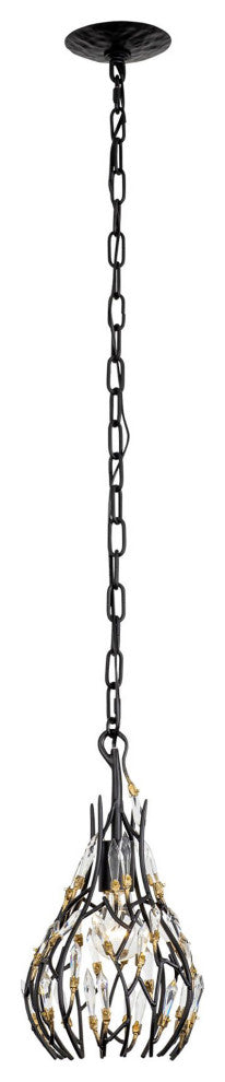 Bask 1-Lt Crystal Mini Pendant - Matte Black/French Gold
