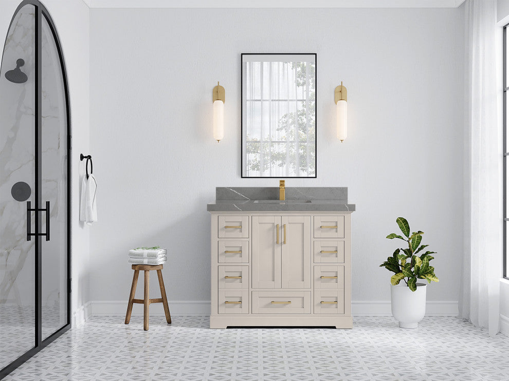 Boston 42" Single Sink Bath Vanity in Fine Grain 2" Piatra Gray