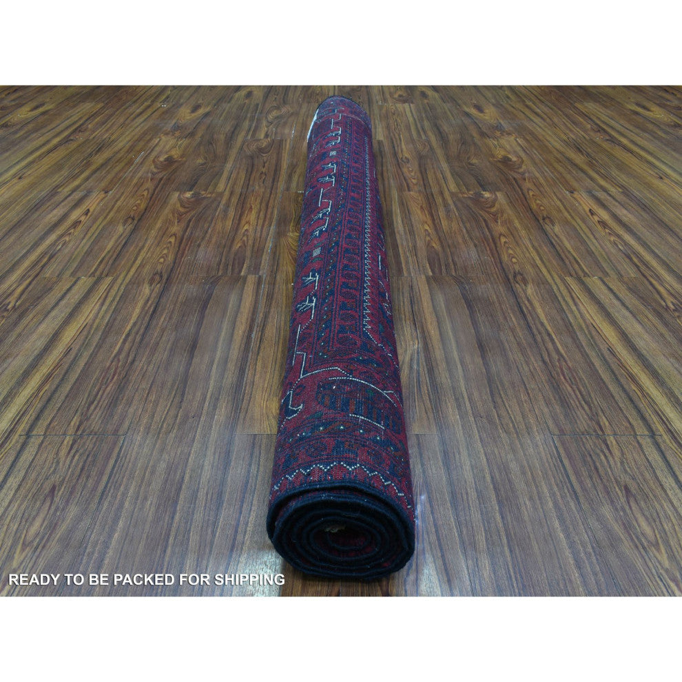 Red Hand Knotted Tribal Design Soft Wool Afghan Khamyab Oriental Rug, 4'10"x6'7"