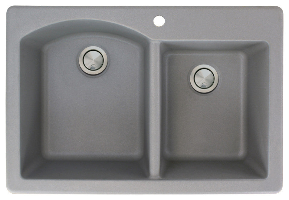 Aversa 33" silQ Granite Drop-in Double Bowl Kitchen Sink with 1 Hole in Grey