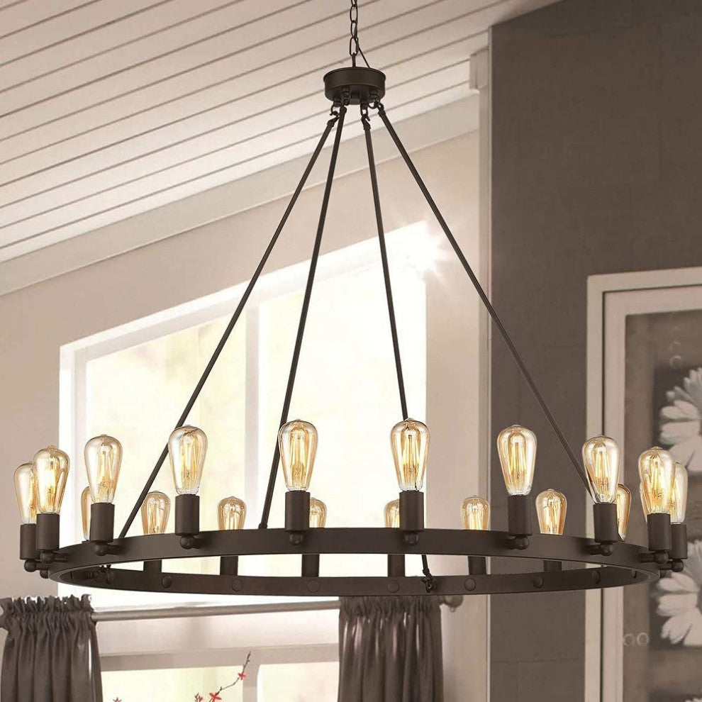 20 Light Candle Style Wagon Wheel Chandelier, Oil Rubbed Bronze/Gold