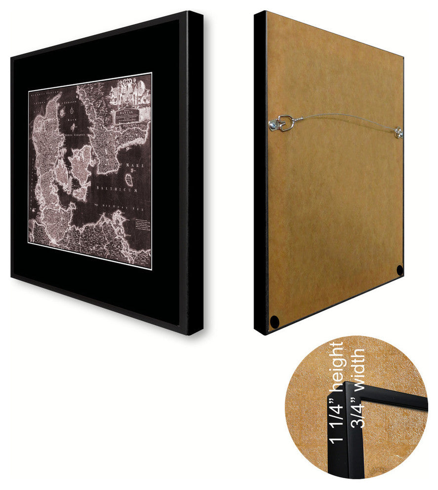 Denmark Centuries Vivid Sepia Map Print On Canvas With Black Frame, 16" X 21"