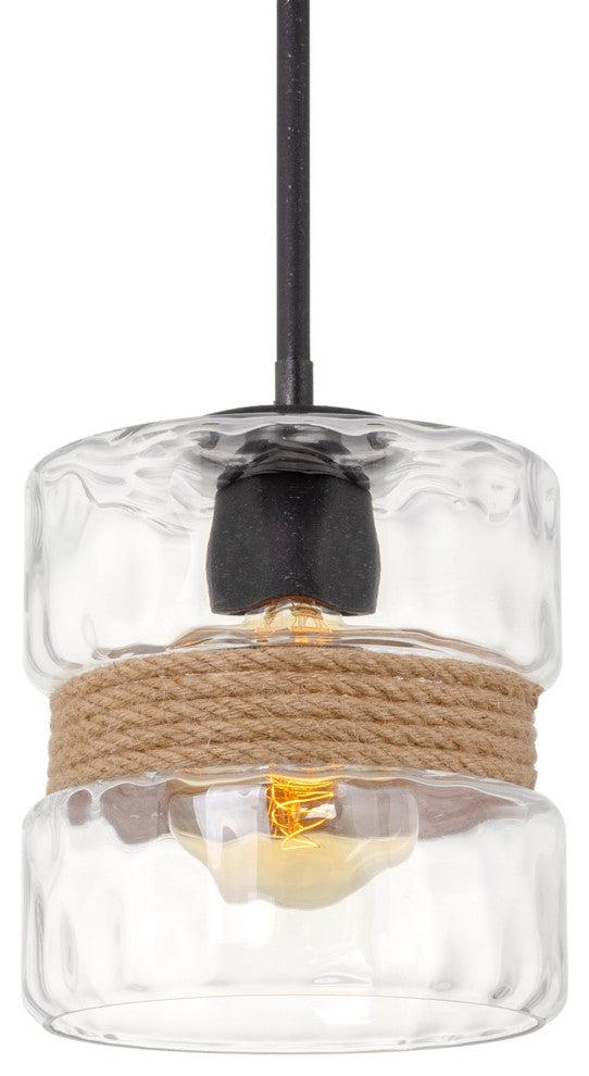 Kira Home Sage 10" Modern Pendant Light + Hammered Glass Shade, Textured Black