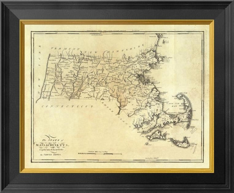 "State of Massachusetts, 1795" Framed Canvas Giclee by Mathew Carey, 20x17"