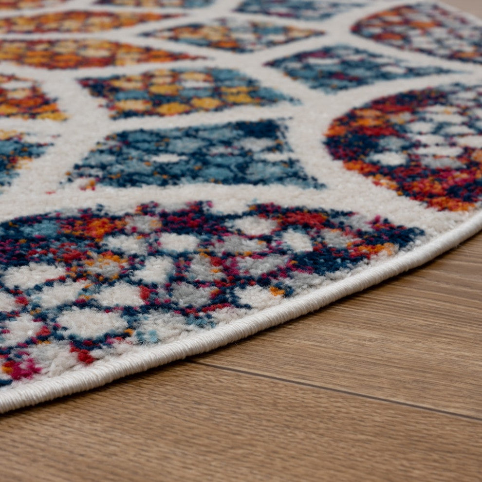 4' Round Multicolored Floral Mosaic Area Rug
