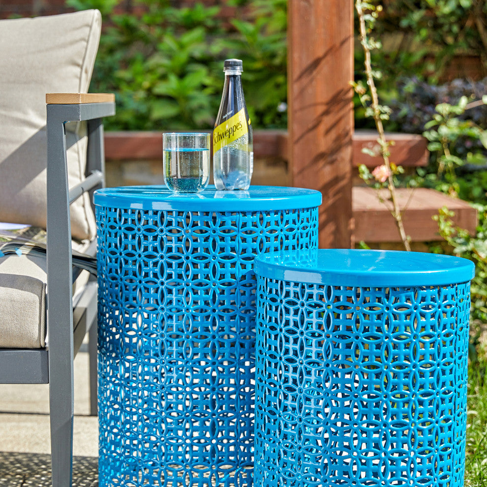 Multi-Functional Metal Garden Stool, 2-Piece Set, Blue