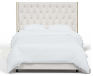 Tufted Sloped Wingback Bed, Nail Trim, Zuma White, King