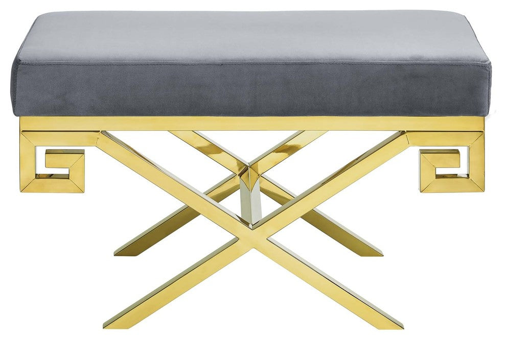 Rove Velvet Bench Gold Gray