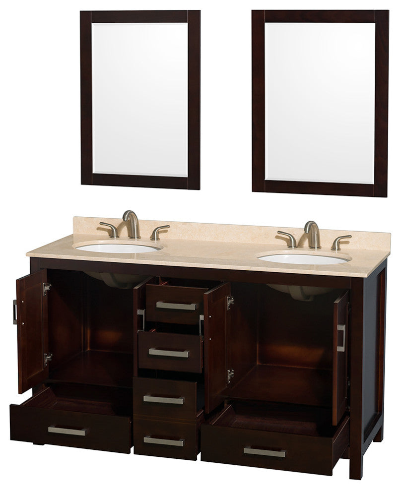 Wyndham WCS141460DESIVUNOM24 60 Inch Dual Vanity with Ivory Marble Top