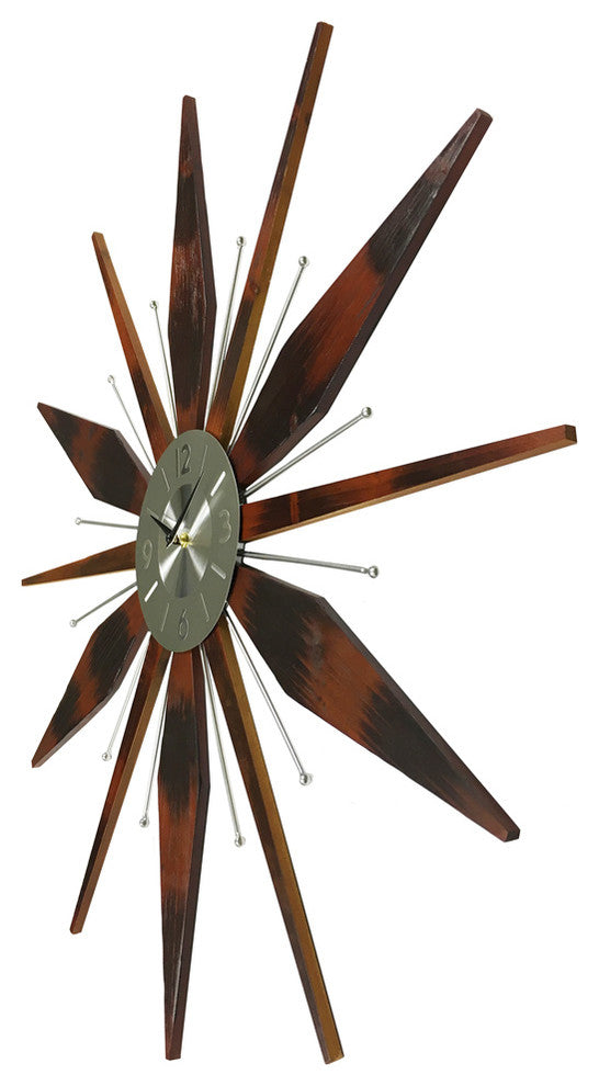 Utopia Mid-Century Modern Vintage Sunburst Wall Clock, 30"