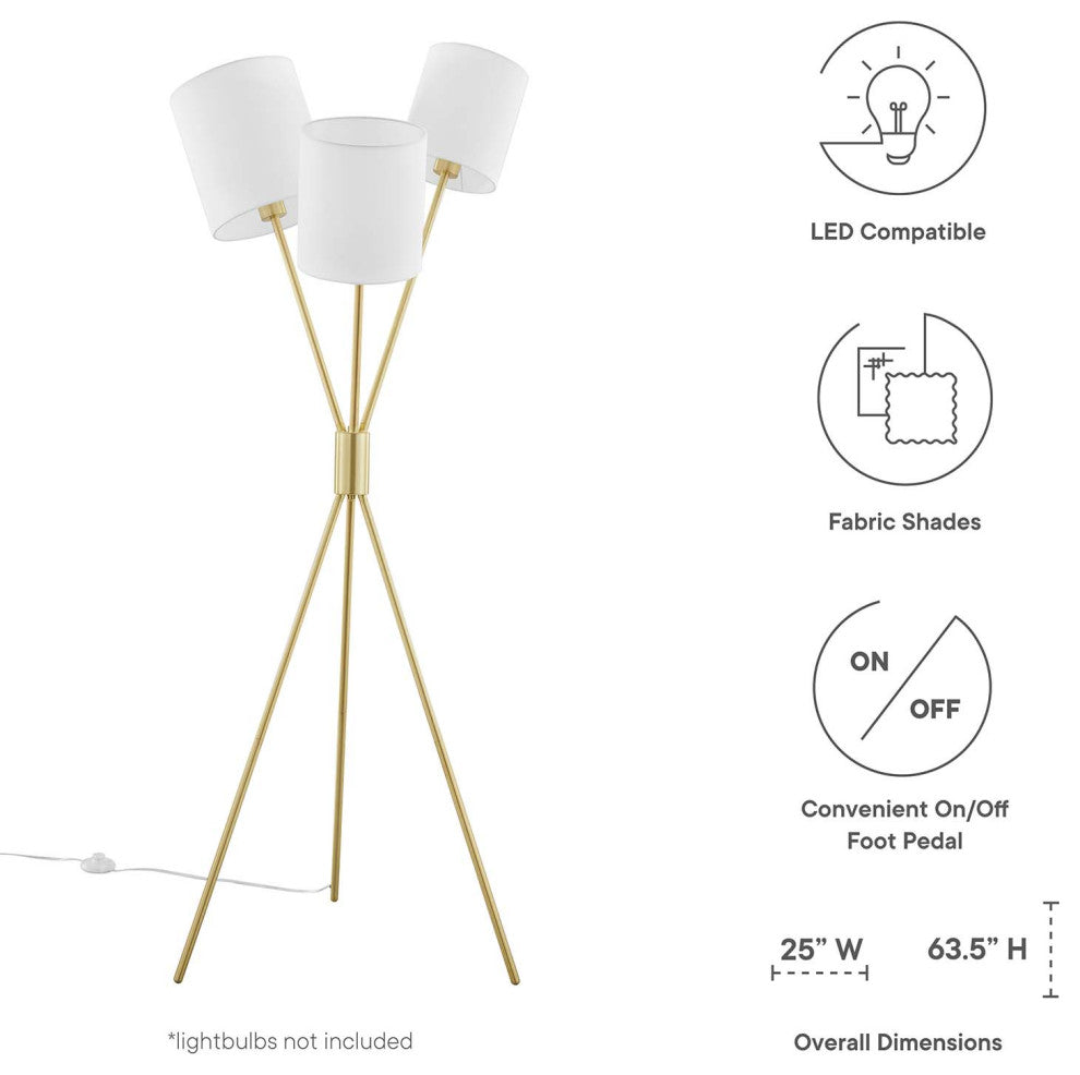 Floor Lamp Light, Gold, Brass, Modern, Mid Century Cafe Bistro Hospitality