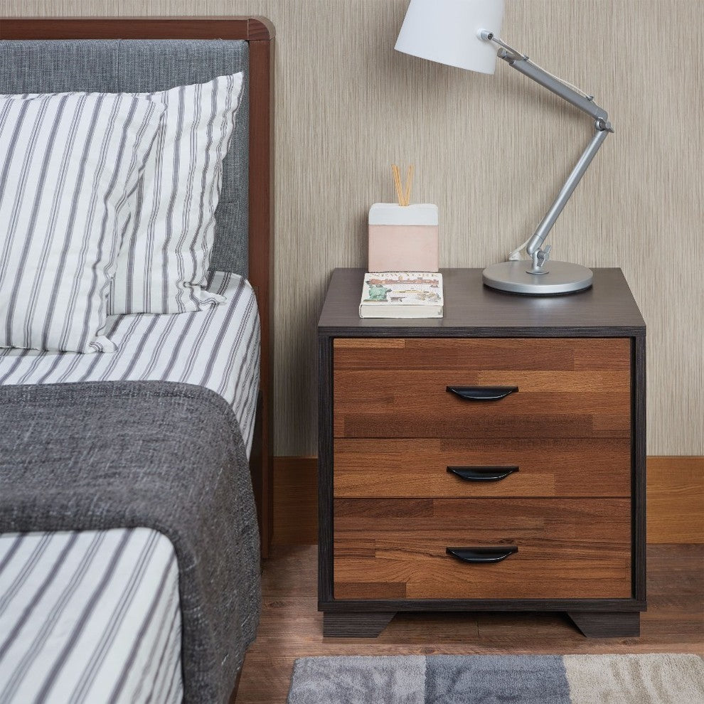 Benzara BM154632 Rectangular 3 Drawers Wood Nightstand, Brown