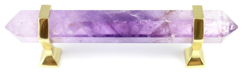 Amethyst Pull 6" Purple Crystal Bar Cabinet and Closet Pull, Brass