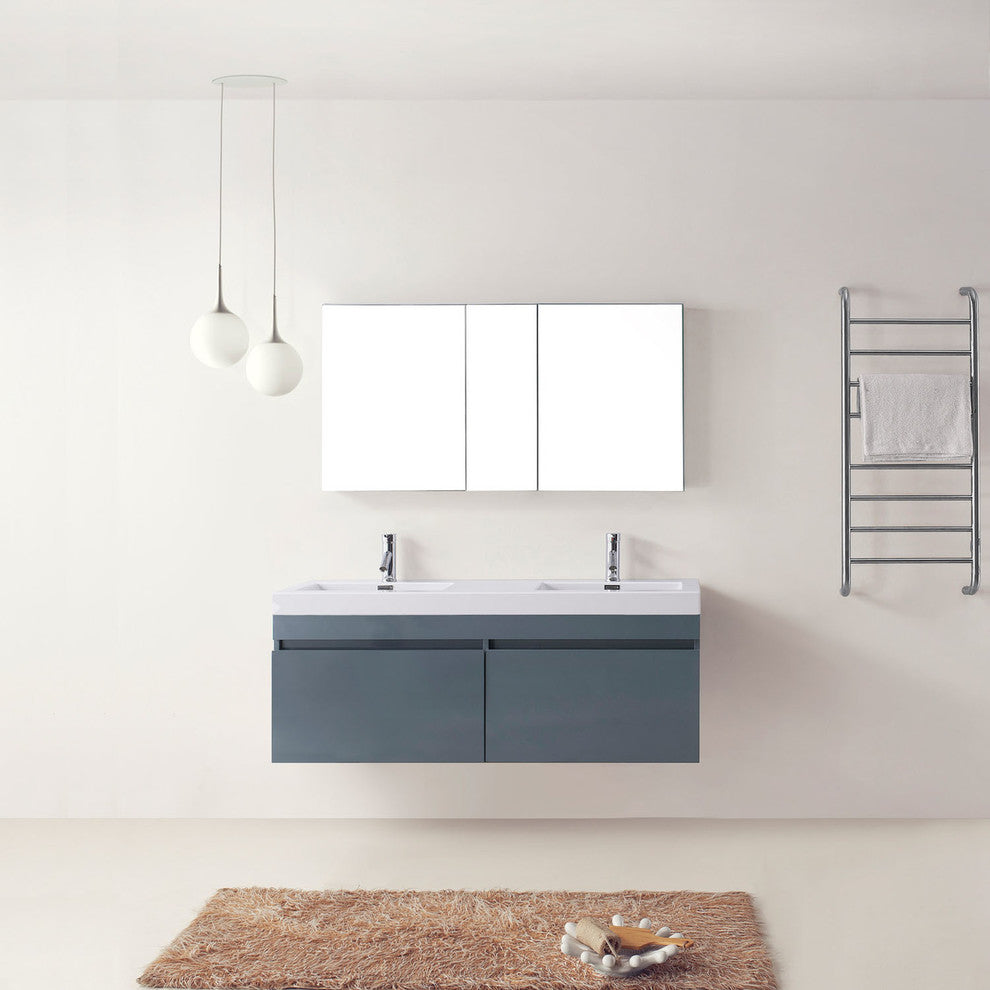 Zuri 55" Double Bathroom Vanity Set, Gray, Brushed Nickel Faucet