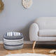 Navy and Ivory Seaside Striped Textured Pouf Ottoman