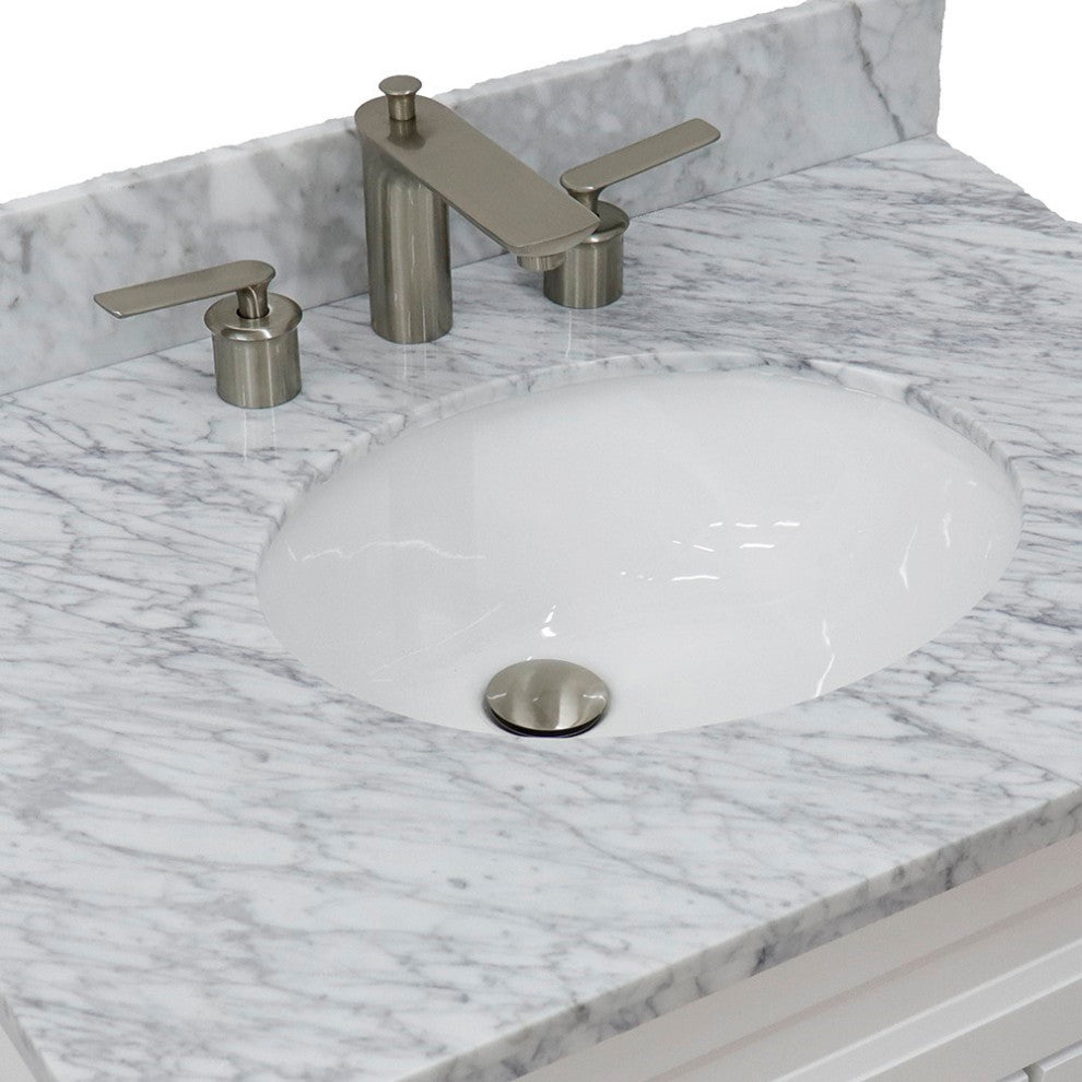 31" Single Sink Vanity, White Finish With White Carrara Marble With Oval Sink