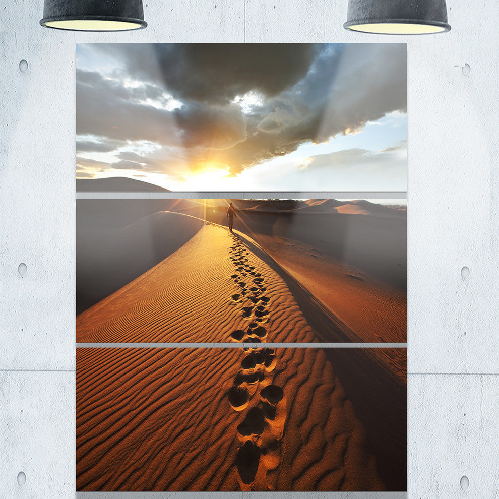 "Hiking Path in Desert at Sunset" Metal Wall Art, 3 Panels, 28"x36"