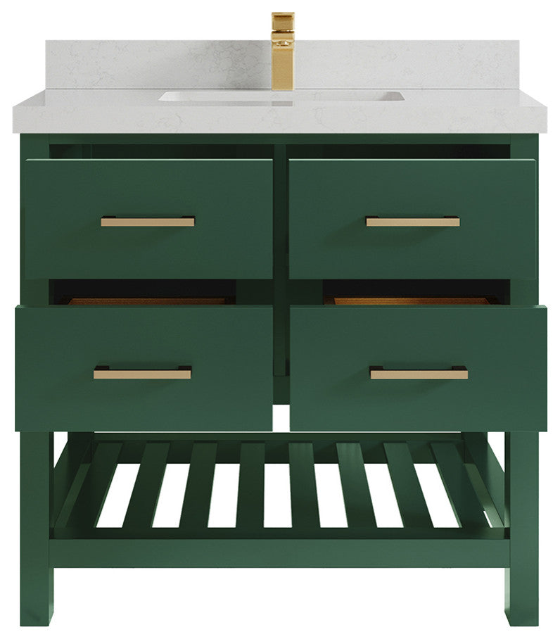 Parker 36 Single Sink Bath Vanity in Lafayette Green  2" Carrara Quartz