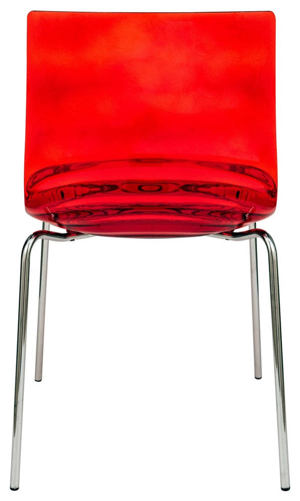 Leisuremod Astor Plastic Dining Chair With Chrome Base, Red